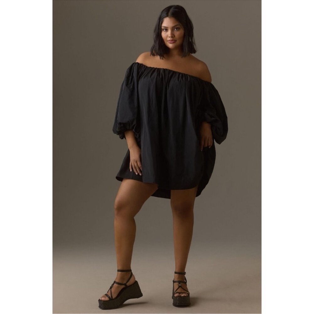 NWT Anthropologie Mare Mare Puff-Sleeve Off-The-Shoulder Mini Dress 1X Black